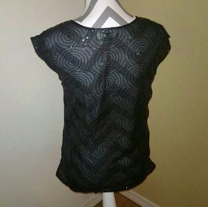 Francesca's Sequin Short Sleeve Top Blouse Small